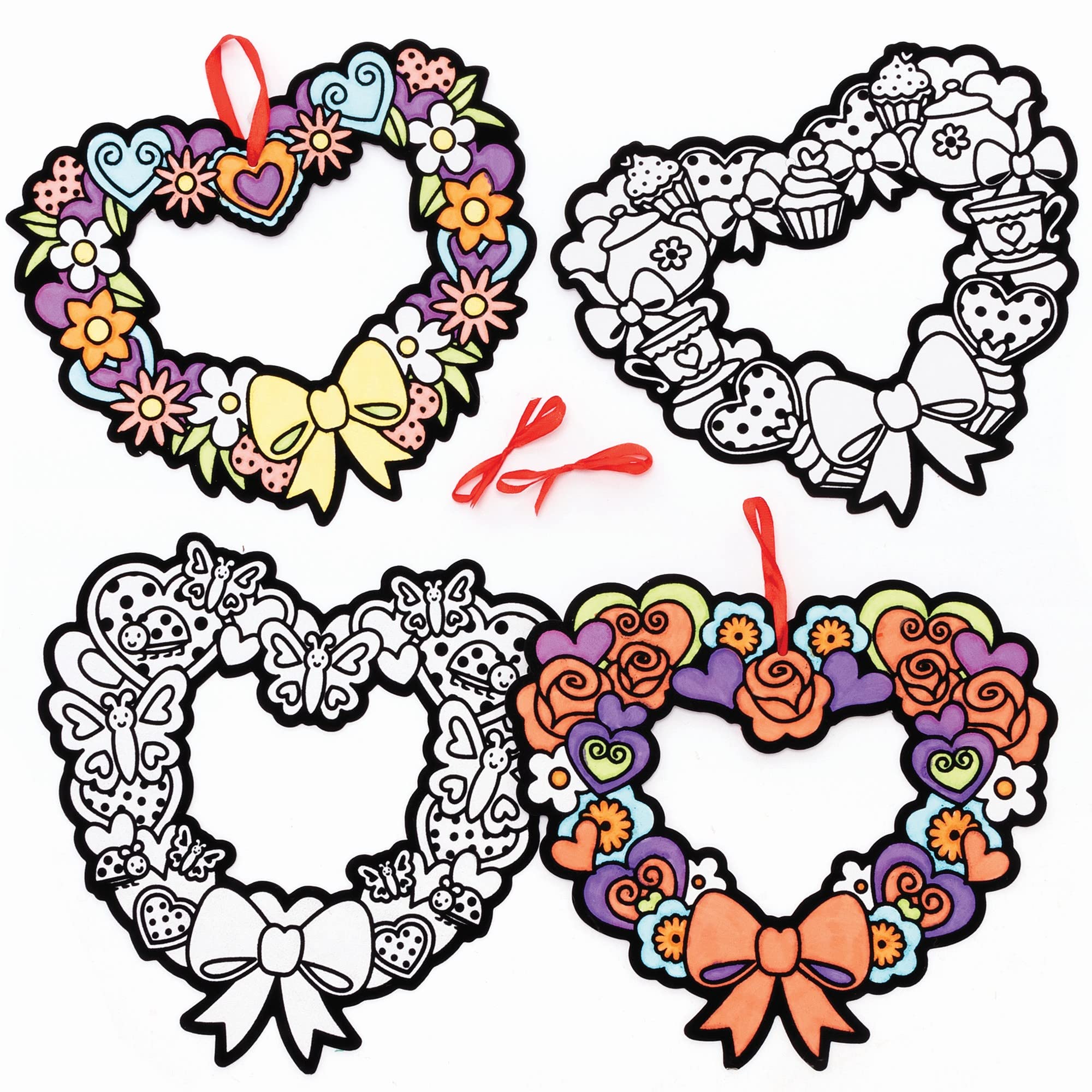 Baker Ross Heart Fuzzy Art Wreaths - Pack of 10, Valentine's Wreath Colouring Activities (FC465)