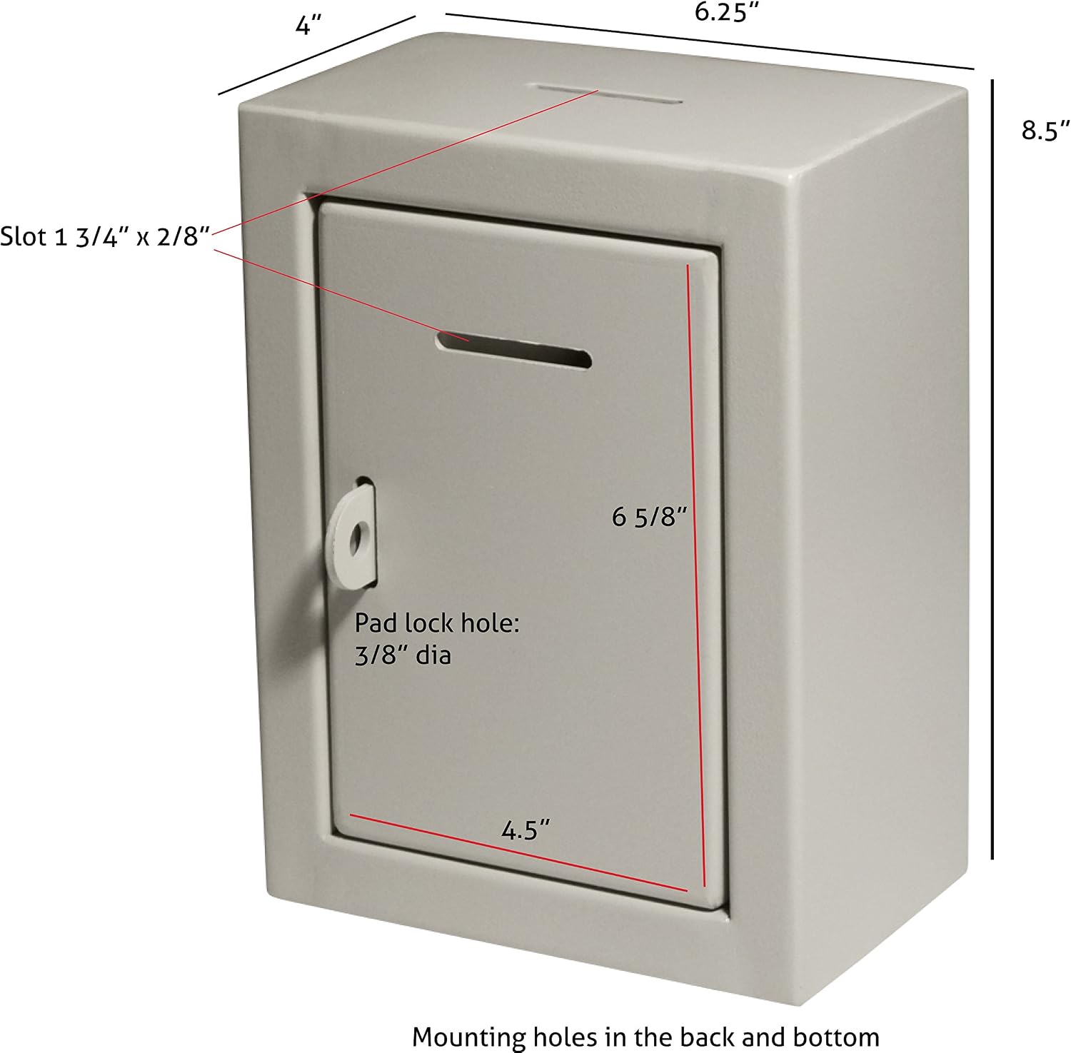 Metal Donation Box Charity Steel Collection ballot Box Office Suggestion Box Secure Box With Front and top Slot Easy Wall Mount with pre drilled holes 8.5x6.5x4" Drop Box - Image 3