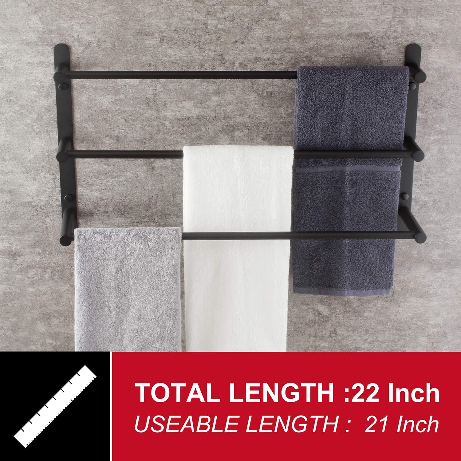 KOKOSIRI Bath Towel Bars Matte Black Bathroom 3-Tiers Ladder Towel Rails Wall Mounted Towels Shelves Rack Stainless Steel, B5002BK: Kitchen & Dining