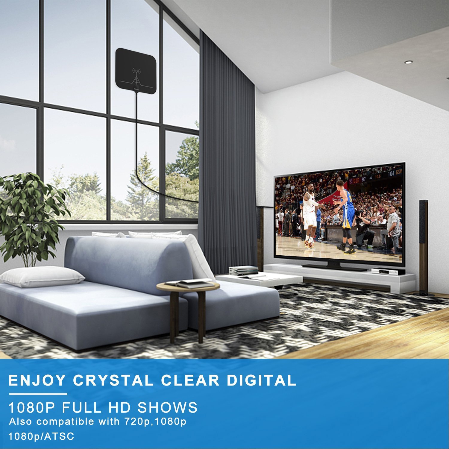 TV Antenna, Mercase 60 Miles Range Indoor High Reception Channels Smart TV Antenna for Digital Television with Detachable Amplifier Signal Booster,13.2ft Coaxial Cable[4K 1080P Digital HDTV Freeview]