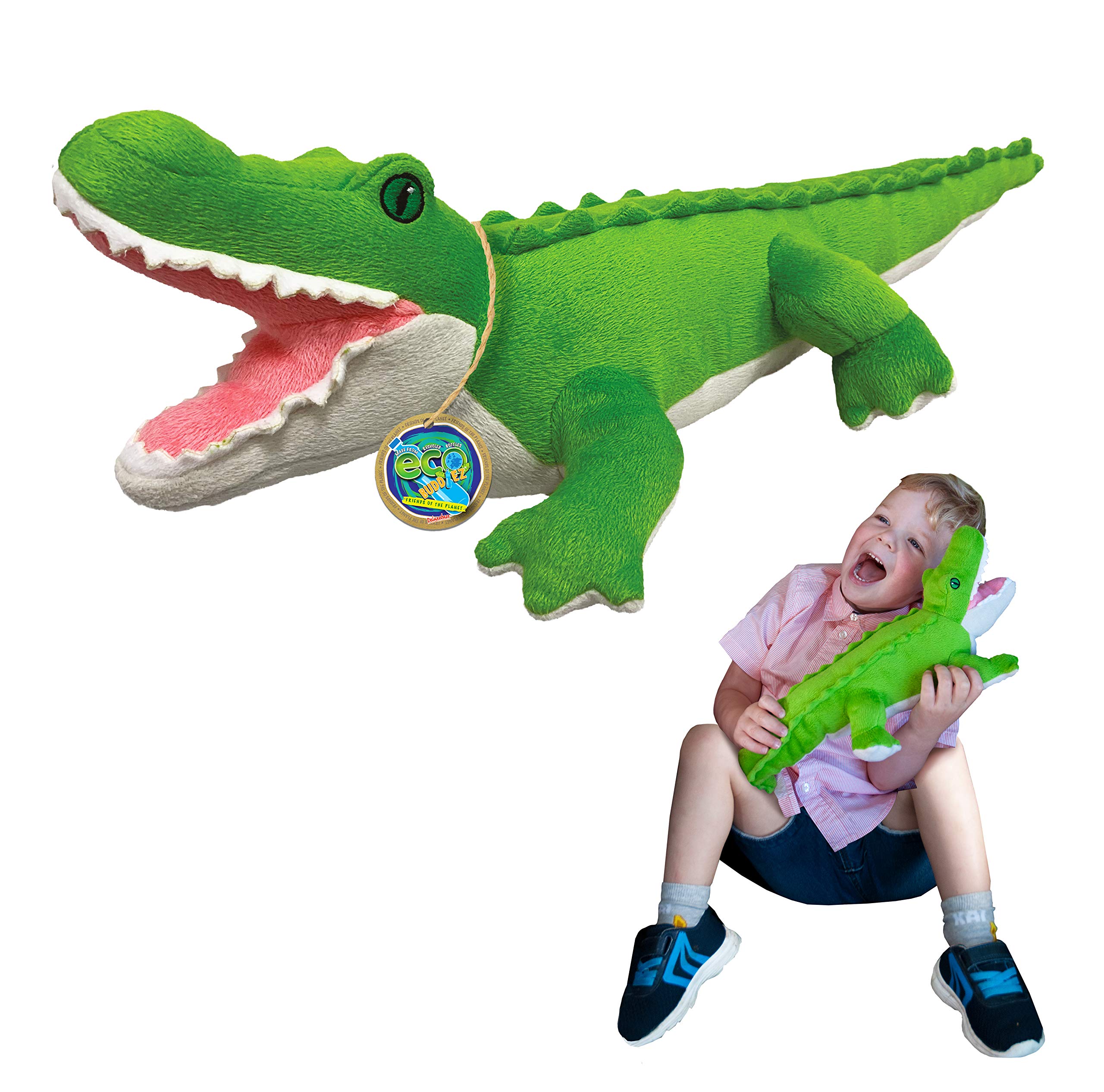 EcoBuddiez - Crocodile from Deluxebase. Large 55cm Soft Plush Animals made from Recycled Plastic Bottles. Eco-Friendly Cuddly Gift for Kids and Cute Stuffed Animal Toy for Toddlers.