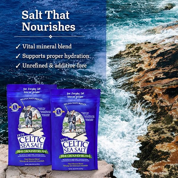 CELTIC SEA SALT, FINE GROUND MINERAL SEA SALT, 2 PACK 1 LB RESEALABLE BAGS, UNREFINED HYDRATION, VITAL MINERALS, FAMILY FOUNDED SINCE 1976