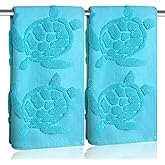 UHRMF 2 Pcs Sea Turtle Hand Towels for Bathroom 100% Cotton Jacquard Weave Teal Turquoise Coastal Beach Guest Hand Towels Bathroom Kitchen Towels Decor Accessories (Turtle Blue, 2*Hand Towel)