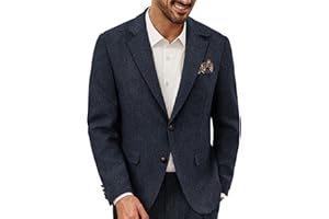 PJ PAUL JONES Mens Blazer Vintage Wool Blend Sport Coat Herringbone Tweed Blazer Suit Jacket with Pocket Square