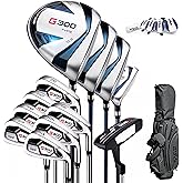 PGM Men’s Complete Golf Club Set – Titanium Driver, Draw-Biased Hybrid, High-Strength Irons, Forgiving Putter, Stand Bag with 5 Headcovers