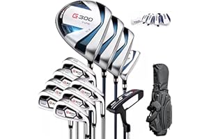 PGM 18 Pieces Men’s Golf Club Set 12pcs Clubs – Titanium #1 Driver, Draw-Biased Hybrid, High-Strength Irons, Forgiving Putter, Stand Bag with 5 Head Covers