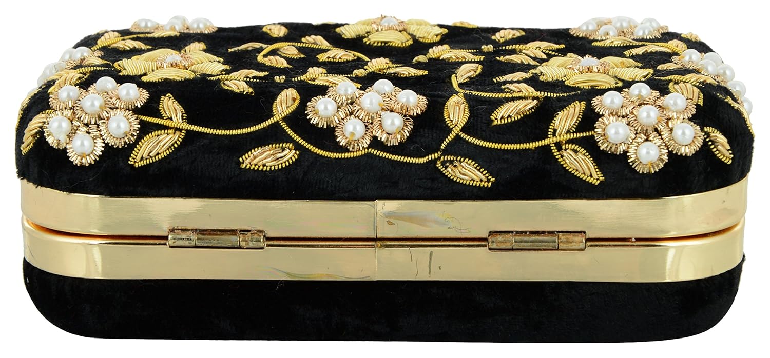 tooba women's velvet zari zirkon box clutch