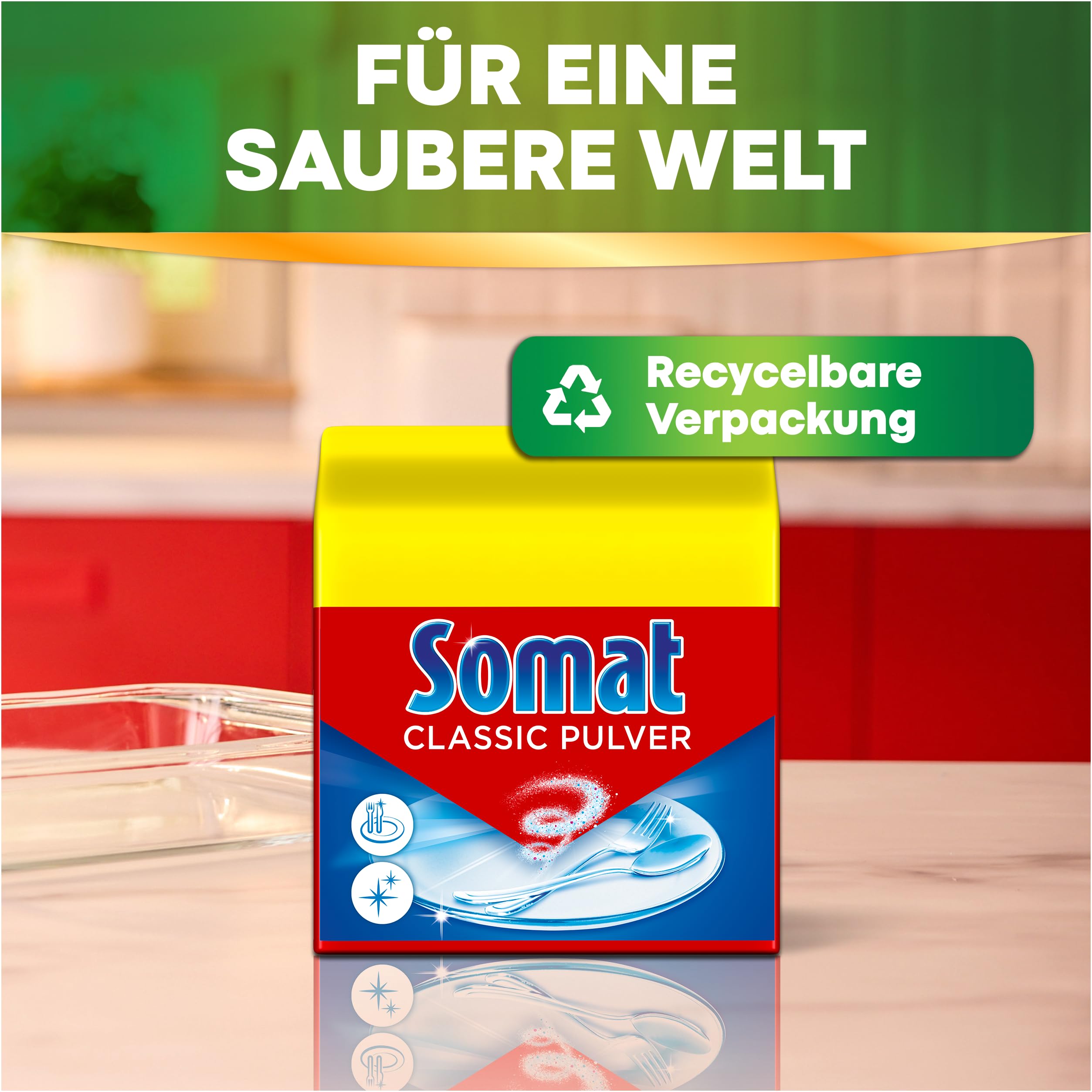 Somat Pulver Classic (60 Spülgänge), Spülmaschinenpulver für die tägliche Reinigung auch im Eco-Programm, Spülmittel Pulver verleiht brillanten Glanz und strahlend sauberes Geschirr 5