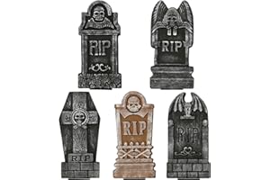 Sunnyglade Set of 5 Pack Halloween Foam RIP Graveyard Tombstones for Halloween Lawn Yard Decorations
