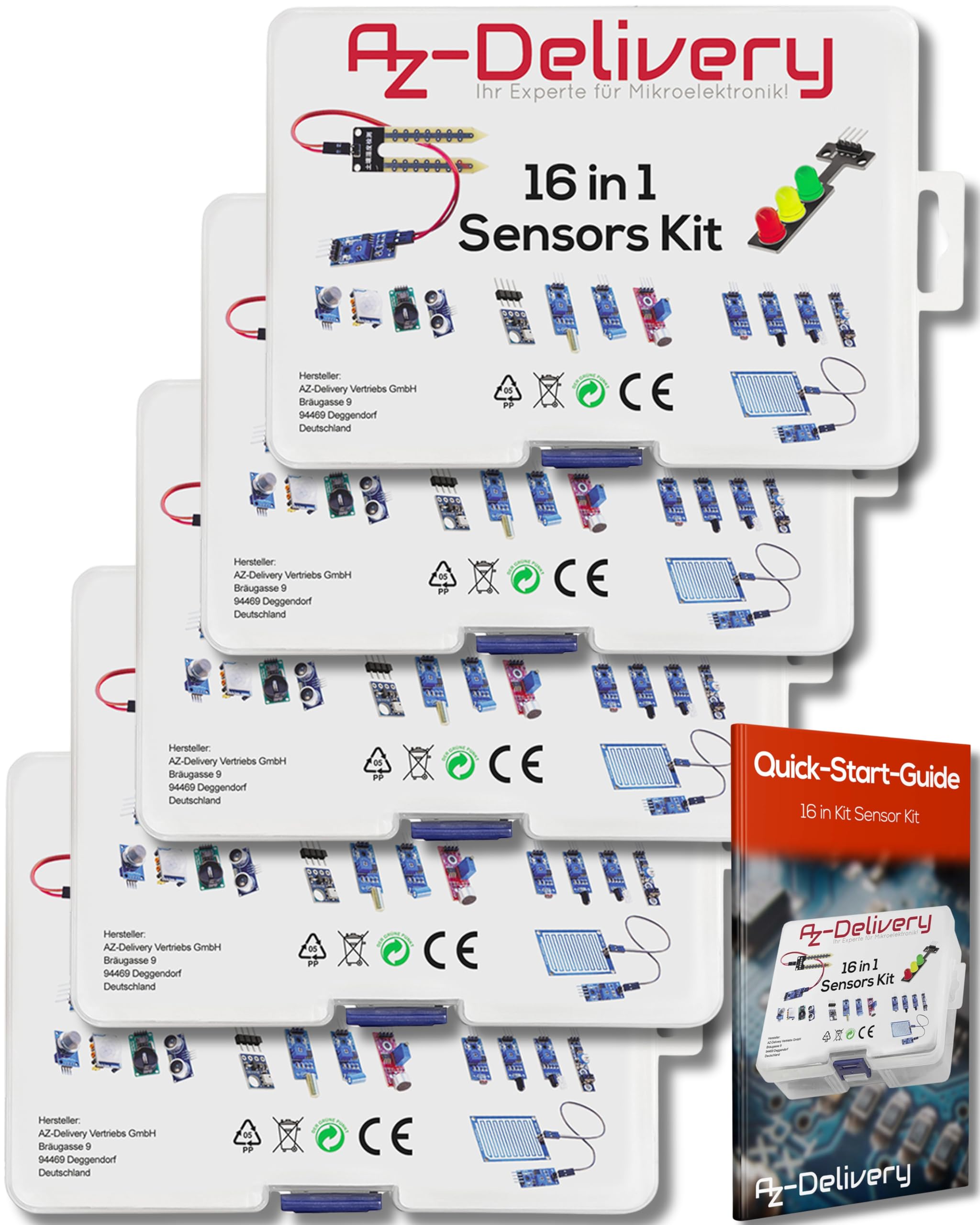 AZDelivery 5 x 16 in 1 Sensor Modules and Accessories Kit compatible with Arduino and Raspberry Pi including E-Book!