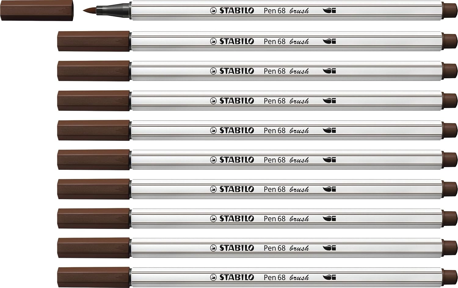 STABILO Pen 68 brush - Premium Fibre-Tip Pen with Brush Tip - Pack of 10 - Brown, 1 count (Pack of 10)