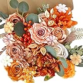 Artificial Flowers Combo Box Silk Burnt Orange Roses with Stems Sunset Terracotta DIY Bridal Wedding Bouquets Fall Boho Cake Fake Floral Arrangements Baby Shower Party Table Centerpieces Home Decor