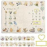 Guawubiang Winnie Baby Milestone Blanket, God Says I am Bold Milestone Blanket, Winnie Newborn Month Blankets for Baby, with Double-Sided Printed Cardstock(16 Unforgettable Moments of Babies)