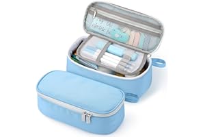 Jcocylse Large Capacity Pencil Case Portable Pencil Pouch Bag School Supplies for College Students Girls Boys Adults (Light Blue)