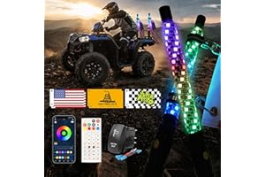 POZANKI 2PCS 1FT Whip Lights for UTV/ATV/RZR/Jeep, Rocker Switch & 6 Flags, Spiral RGB LED Light Whips Side by Side, Lighted Antenna Whips for SXS, Can-Am, Truck, Dune Buggy, Polaris