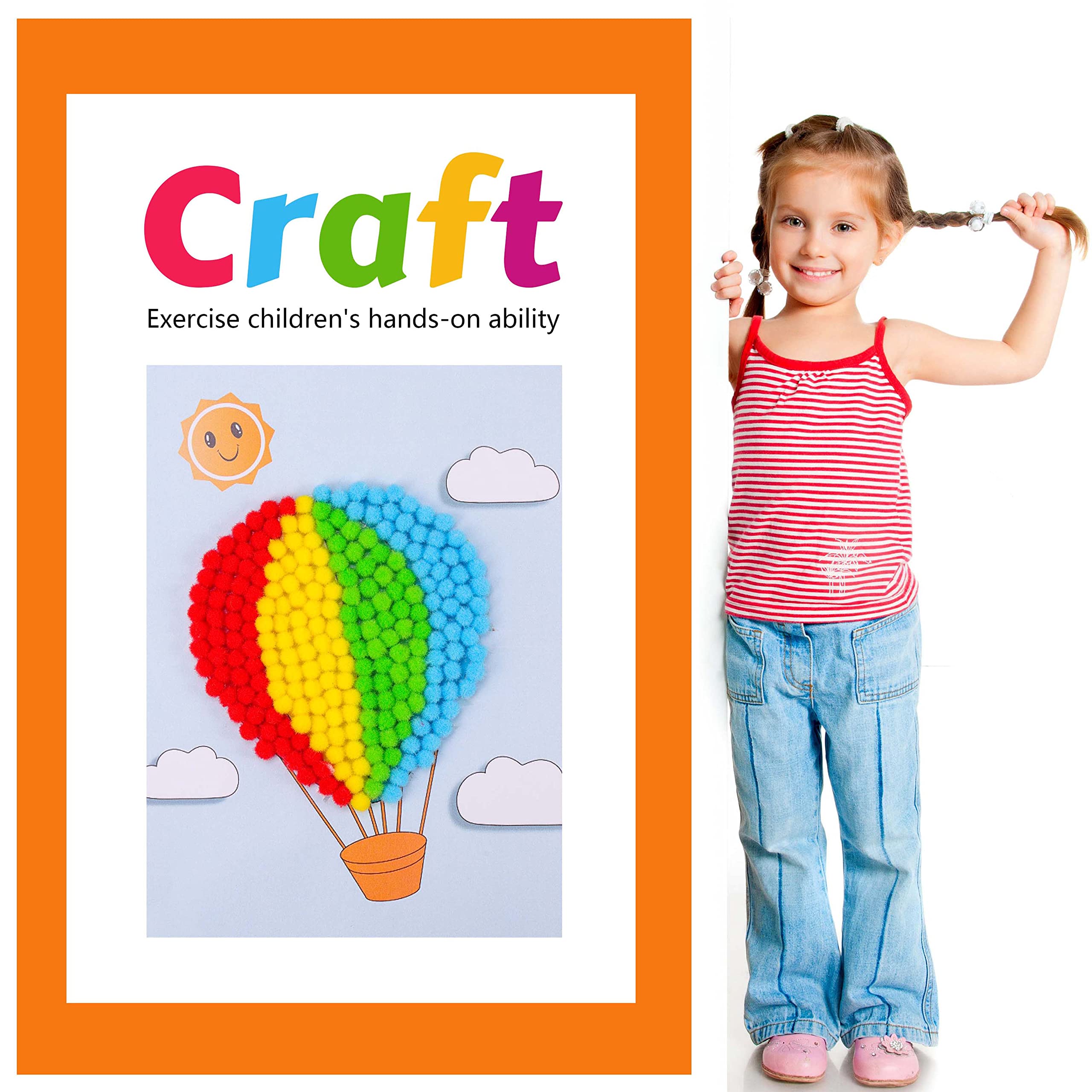 Caydo [1200PCS] 1050Pcs Multicolor Pom Poms, Assorted Sizes & Colors Craft Pompom Balls with 150pcs Wiggly Eyes for Kids Arts and Craft Projects and Decorations