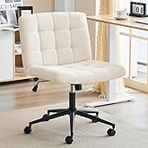 Furnimart Swivel Criss Cross Legged Chair with Wheels for Home Office, Wide Armless Desk Chair Height Adjustable Comfy Seat f
