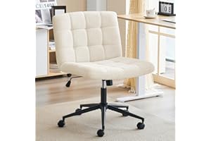 Furnimart Swivel Criss Cross Legged Chair with Wheels for Home Office, Wide Armless Desk Chair Height Adjustable Comfy Seat for Desk,Vanity, Bedroom, Faux Fur White