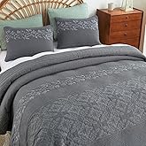 EVENHUG Floral Embroidered Quilt Set King Size 3 Piece Bedding Set Reversible Farmhouse Bedspread Coverlet with 2 Pillow Shams Lightweight Soft Bed Cover for All Season(106"X 96",Grey)