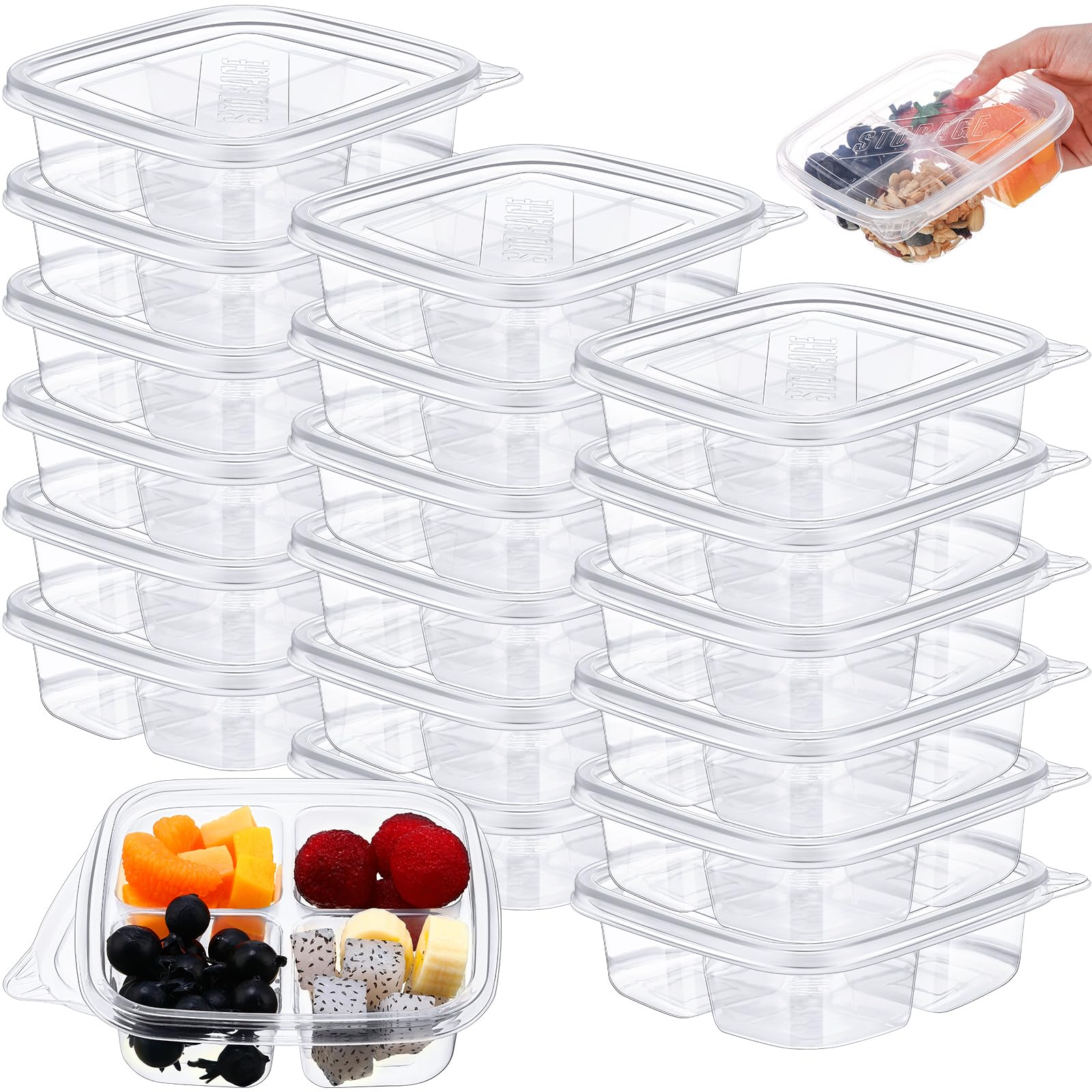 Photo 1 of Dandat 50 Pcs Clear Plastic Bento Boxes 4 Compartment Reusable Snack Containers Leakproof Food Container Food Prep Bento Box with Lids Divided Food Storage Containers for Adults School Work Travel