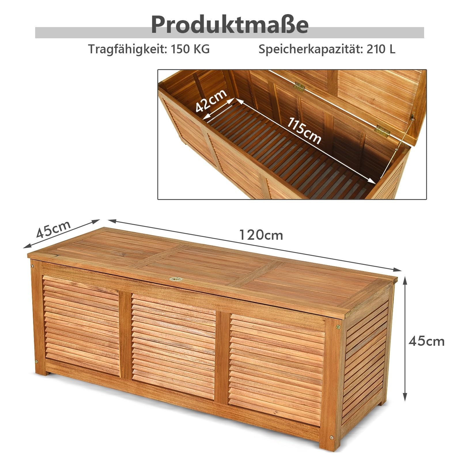 GIANTEX Gartenbox Holz Auflagenbox Gartentruhe Kissenbox Holzbox Garten 3