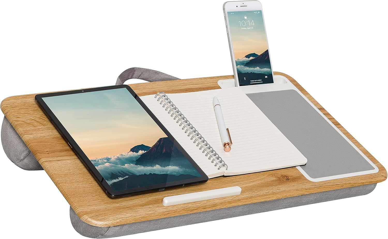LapGear Home Office Lap Desk with Device Ledge, Mouse Pad, and Phone Holder - Oak Woodgrain - Fits Up to 15.6 Inch Laptops - Style No. 91589 : Office Products