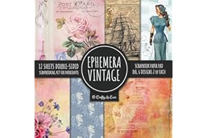 Ephemera Vintage Scrapbook Paper Pad 8x8 Scrapbooking Kit for Papercrafts, Cardmaking, DIY Crafts, Old Retro Theme, Decoupage Designs
