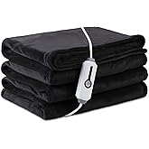 LaffyLo Electric Heated Blanket Full Size 72"×84", Breathable & Luxurious Flannel, Soft Warm Gift with Over-Heat Protection, 4 Heating Levels & 10 H Auto Shut Off, Machine Washable, Dark Grey