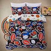 A Nice Night 6Pcs Bed in A Bag Twin Sports Comforter Set, Camouflage Patterns of Rugby Bedding Collections,for Boys Kids Teen,Red Black