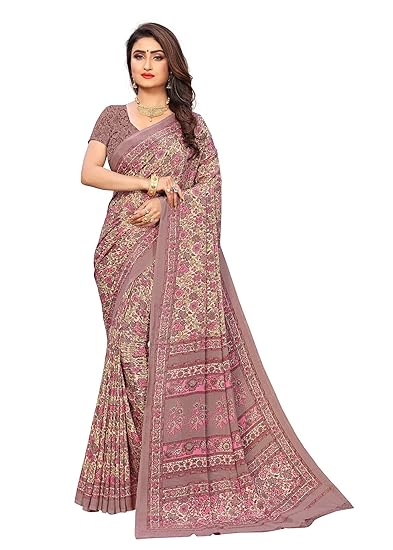 Women's Multi Crepe Silk Uniform Saree with Blouse (1318_AC; Multicolour)