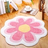Tinideya Aesthetic Flower Round Area Rug Non Slip Floor Mat, 2 ft, Pink | Cute Fluffy Floral Circle Carpet for Girls Bedroom Bathroom Sofa Nursery Playroom, Fluffy Indoor Floor Mat Decor