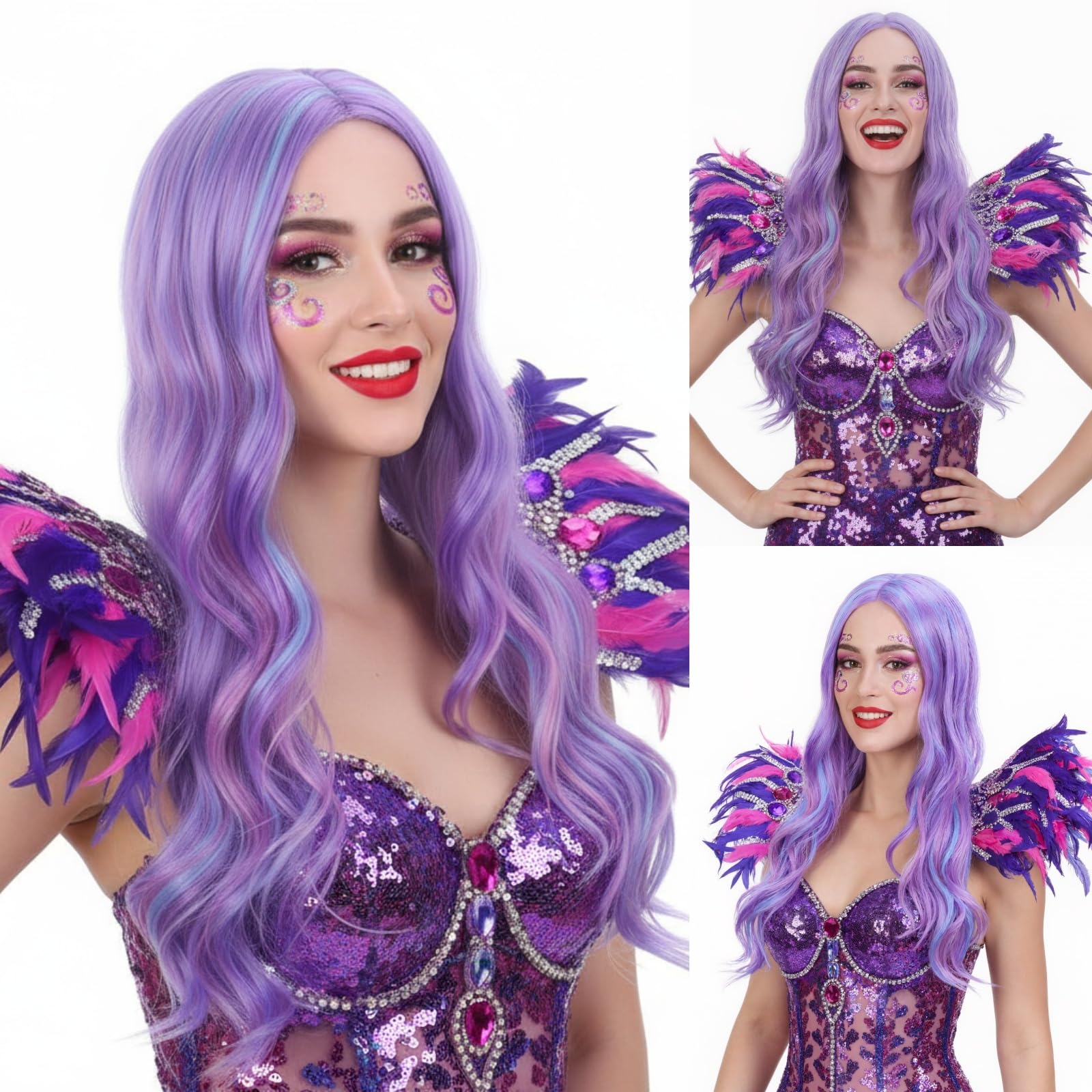 REEWES Long Pastel Wigs for Women Heat Resistant Hair Natural Wigs for Daily Cosplay Costume Party Carnival (Pastel)