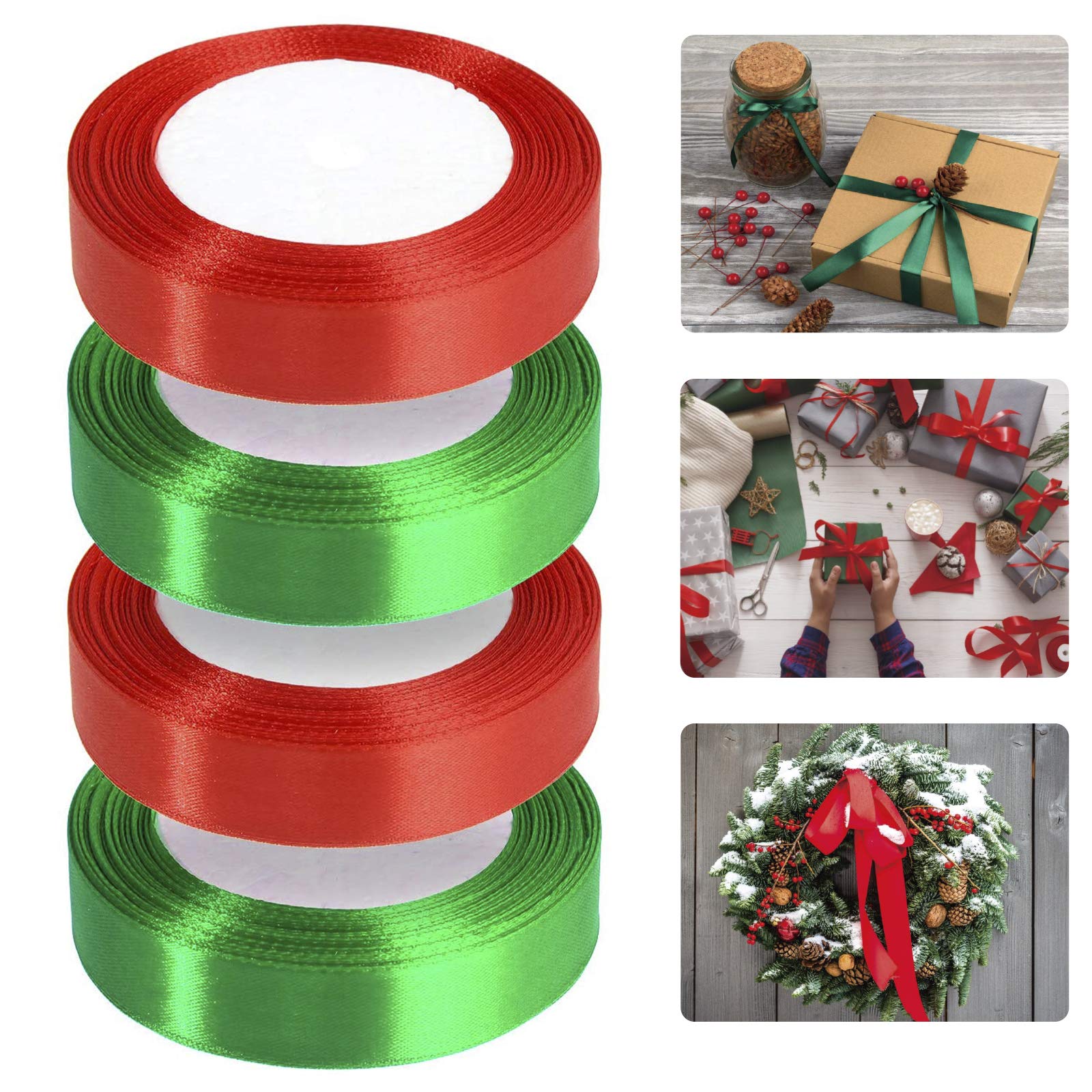Alintor 100 Yards Red Green Ribbon, Christmas Ribbon for Gift Wrapping, Satin Ribbon for DIY Crafts Xmas Tree Present Decoration(Red and Green, 20mm)