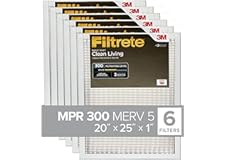 Filtrete 20x25x1 Air Filter, MPR 300, MERV 5, Clean Living Basic Dust 3-Month Pleated 1-Inch Air Filters, 6 Filters