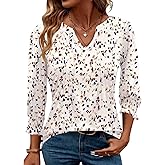 AKEWEI Blouses for Women Dressy Casual 3/4 Length Sleeve Spring Tops for Women V Neck Pleated T Shirts