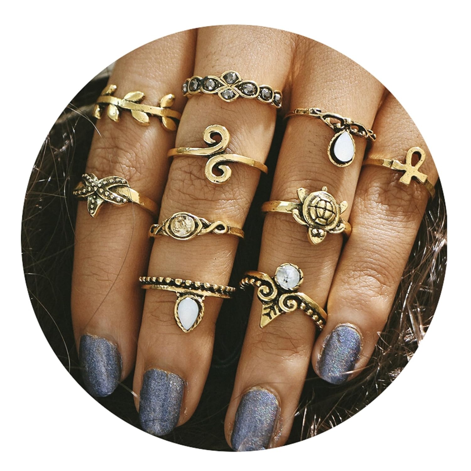 AMDXD Piezas Mujer Juego de Anillo Tortuga de Mar Midi Anillo Oro