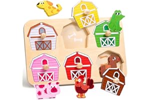 JoyCat Wooden Puzzles for Toddlers 1-3, Montessori Toys for 1 2 Year Old Boy Girl Birthday, Animal Match Farm Peg Puzzles, Pr