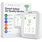 BREATHE Airmonitor Plus Indoor Air Quality Monitor w/CO₂, PM &amp; App. Gen 2. | Professional-Grade NDIR Sensor, PM1, PM10, TVOC, Formaldehyde, Smart Alerts, 90-Day History, CSV Export. 6 Hour Battery Life.