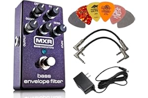 MXR M82 Bass Envelope Filter Effects Pedal BUNDLE with AC/DC Adapter Power Supply for 9 Volt DC 1000mA, 2 Metal-Ended Guitar Patch Cables AND 6 Dunlop Guitar Picks