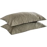 MarCielo 2-Piece Embroidered Pillow Shams, Decorative Microfiber Pillow Covers Set Standard Size Sage
