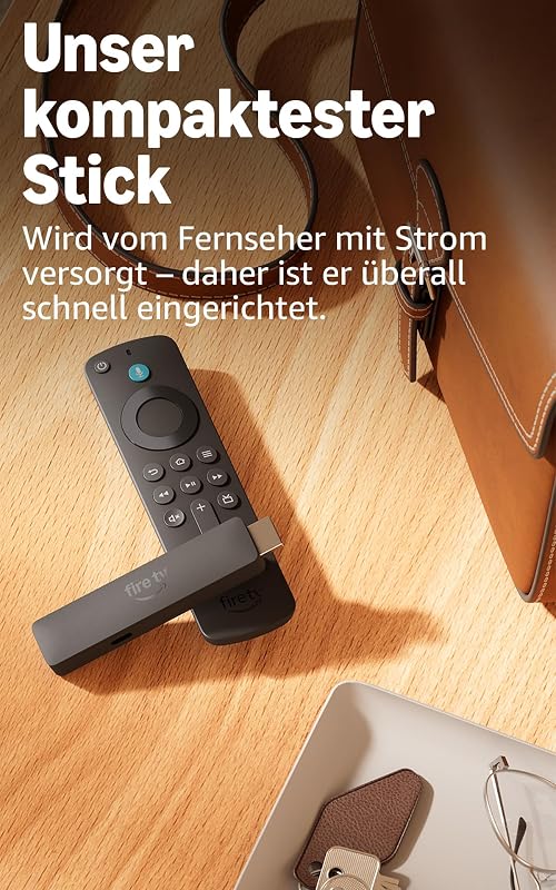 Fire TV Stick HD (neueste Generation), Free- und Live-TV-Inhalte, Alexa-Sprachfernbedienung, wird über den Fernseher mit Strom versorgt, mühelose Einrichtung, finde Serien schneller mit Alexa+