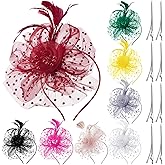 Yunsailing 8 Pcs Fascinators Hat Flower Mesh Tea Party Hat Fascinator Veil Headband for Women Party Wedding