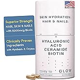 GLOW Anti Aging Supplement - Hyabest® Hyaluronic Acid, Phytoceramides, 5000 mcg Biotin, Vitamin A, C, E, Zinc - Hair Skin Nails Vitamins for Women & Men - Wrinkles & Skin Hydration - 60 Capsules