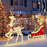 EAMBRITE Christmas Decorations Outdoor, 42 Inch Christmas Reindeer & Sled with 117 Warm White Lights, Motion Sensor 2D Music Lighted Deer Christmas Decor for Xmas Tree Lawn Porch Garden