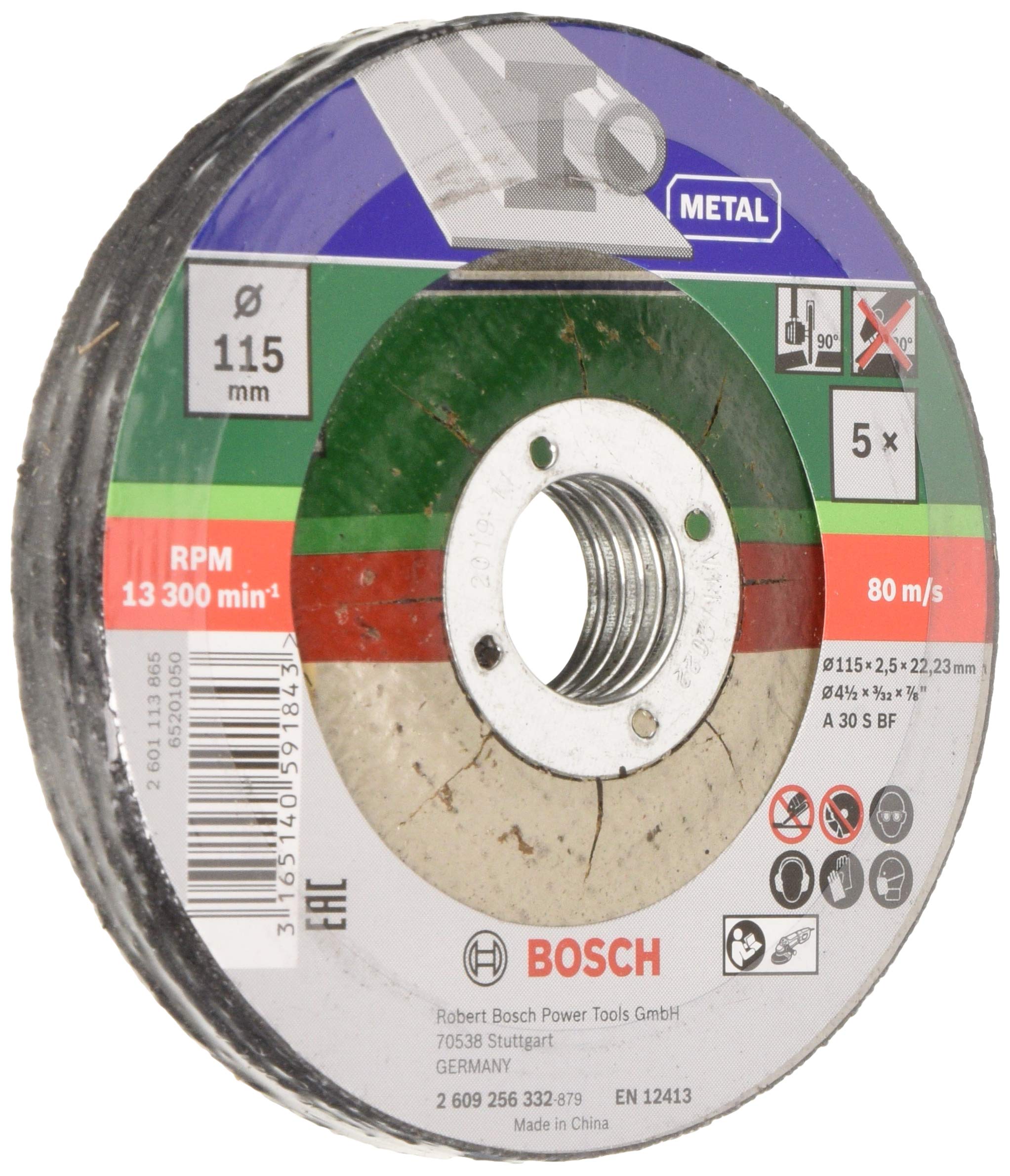 Bosch 2609256332 5-Piece Cutting Disc Set with Depressed Centre for Metal D 115 mm