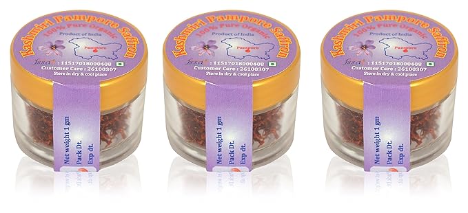 Kashmiri Pampore Organic Saffron Organic Saffron, 3 x 1 g