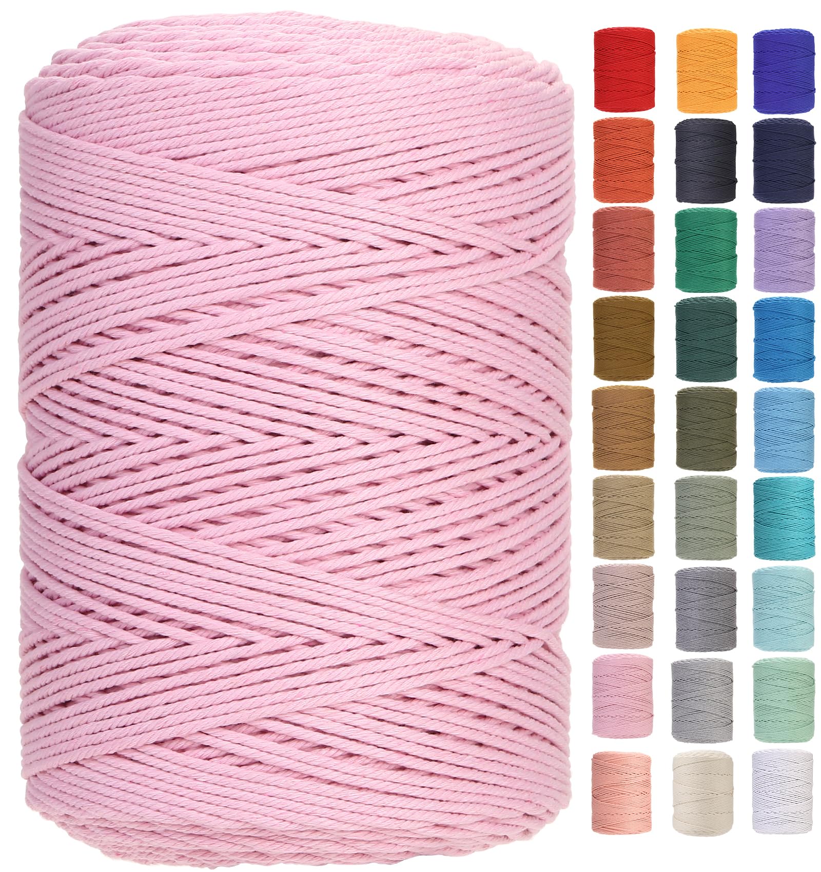 GOHOF Macrame Cord 3mm x 450m Premium Cotton Macrame Rope, 4 Strand Twisted Soft Cotton Cord, One of The Most Perfect Materials for Macrame Art, Cotton String Without Chemicals (Light Pink) — image 1