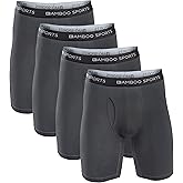Bamboo Sports Mens 6 in Boxer Briefs 4 pack, Anti Chafing, Breathable, Non-Binding, Super Soft & Comfortable Moisture Wicking