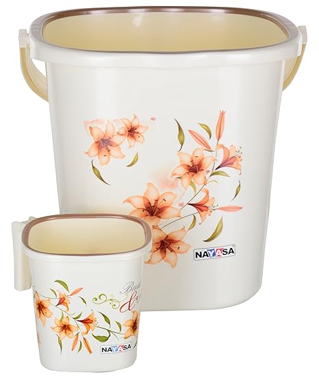 Nayasa 2 Piece Plastic Bathroom Bucket and Mug Set, Off-White