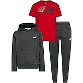 New Balance 3Pc Sweatsuit for Boys & Toddlers - Pullover Hoodie, T-Shirt, Jogger, Kids Soft Cotton Blend Fleece (2T-12)